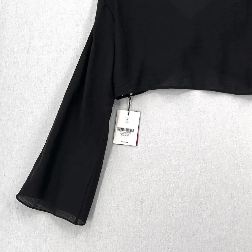 REFORMATION Keegan Top Ibiza Collection Womens XS Black Long Sleeve Twist Crop